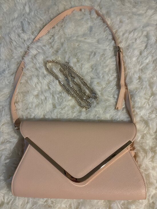 Handbags - Lacuttura New York Blush Pink Envelope Clutch Crossbody Purse Gold Hardware